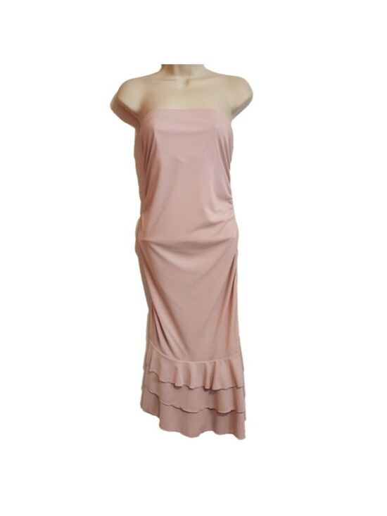 Express Dresses & Skirts - Express Pink Strapless Shirred Ruffle Bodycon Knit Dress Size 14